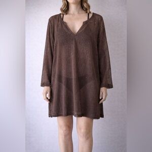 Athletic Works Plus Chocolate Brown Mesh Swimsuit Cover Up - Sequins - One Size